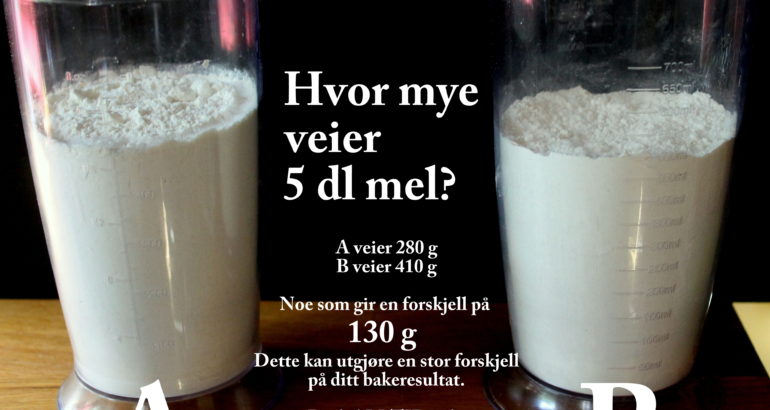 Hvor mye veier 5 dl hvetemel?